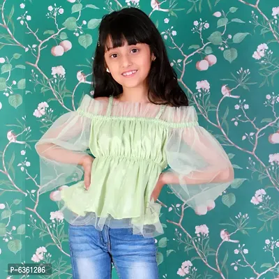 Kids Top(Off Shoulder Top Having Elasticated Ruffles at the Upper and Bell Sleeve.-thumb0