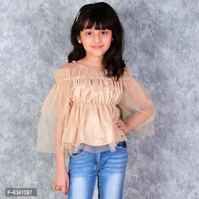 Kids Top(Off Shoulder Top Having Elasticated Ruffles at the Upper and Bell Sleeve.-thumb0