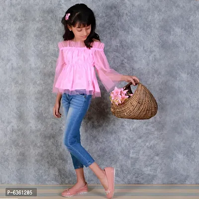 Kids Top(Off Shoulder Top Having Elasticated Ruffles at the Upper and Bell Sleeve.-thumb4