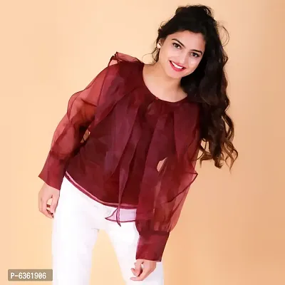 Womens Top Having Flared Ruffles over the Neckline,Bishop Sleeves.-thumb0
