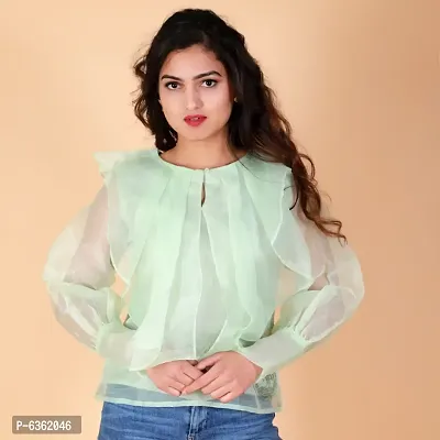 Womens Top Having Flared Ruffles over the Neckline,Bishop Sleeves.