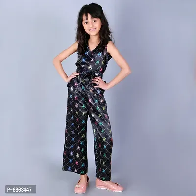 Kids Top and Bottom( Top- overlap v neck, sleeveless, tie-up on the waist, Bottom having waist band)BlackandMulti-thumb0