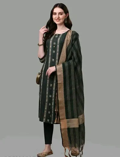 Fancy Cotton Blend Kurta, Bottom and Dupatta Set