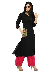 Arainna Womens Plain Embroidered Spited O-Neck Rayon Tunic Top 3/4 Sleeves Kurti Kurta Knee Length Evening Dress-thumb2