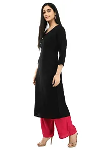 Arainna Womens Plain Embroidered Spited O-Neck Rayon Tunic Top 3/4 Sleeves Kurti Kurta Knee Length Evening Dress-thumb1