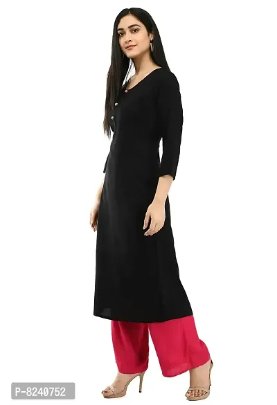 Arainna Womens Plain Embroidered Spited O-Neck Rayon Tunic Top 3/4 Sleeves Kurti Kurta Knee Length Evening Dress-thumb2