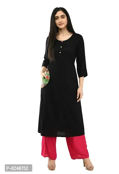 Arainna Womens Plain Embroidered Spited O-Neck Rayon Tunic Top 3/4 Sleeves Kurti Kurta Knee Length Evening Dress-thumb0