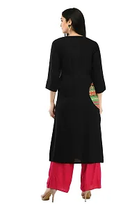 Arainna Womens Plain Embroidered Spited O-Neck Rayon Tunic Top 3/4 Sleeves Kurti Kurta Knee Length Evening Dress-thumb3