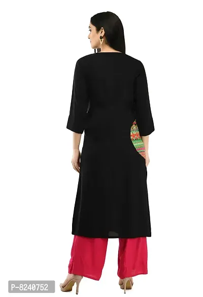 Arainna Womens Plain Embroidered Spited O-Neck Rayon Tunic Top 3/4 Sleeves Kurti Kurta Knee Length Evening Dress-thumb4