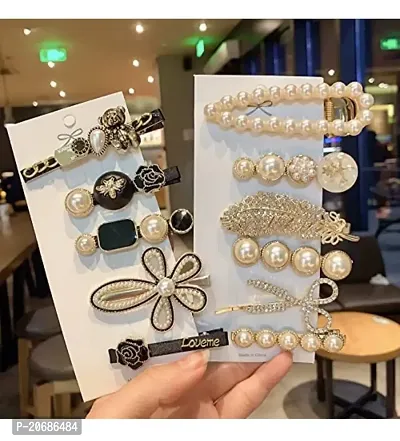 DOLLIT Korean Fashion Style Pearl Rhinestone Metal Hair clips Hair Pin Stylish Hair Accessories Jewellery Women and Girls (Pack of 11)