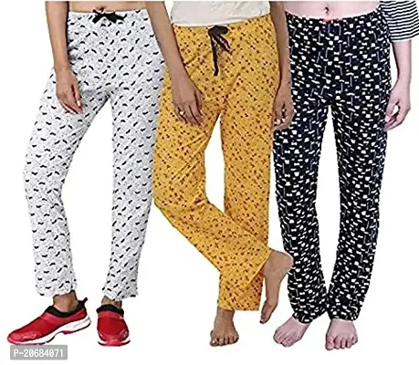 DOLLIT Women's Track Pant Lower Cotton Printed Payjama Soft Cotton Night Wear Payjama for Women Pack of 3-thumb0