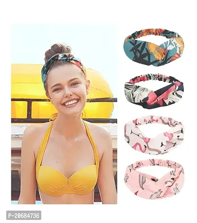 DOLLIT Women's Headband/Hairband Korean styleBoho Vintage Hair Band Printed Criss Cross Twisted Cute Hair Accessories Elastic Head Wrap Headbands with floral print for women and girlsPACK OF 10-thumb4