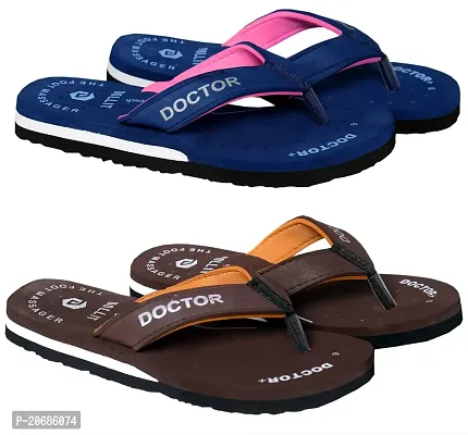 DOLLIT Women's Ortho Care Orthopaedic and Diabetic Super Comfort Dr Sliders Flipflops and House Slippers for Women?s and Girl?s (Blue brown, numeric_4)-thumb0