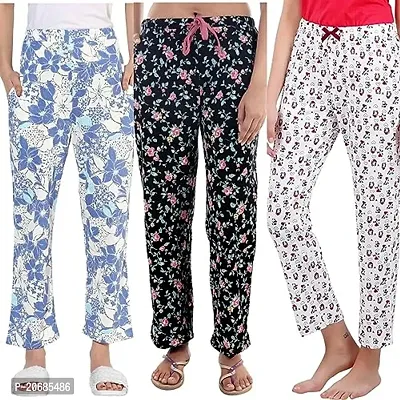 DOLLIT Womens Track Pant Lower Cotton Printed Payjama/Lounge Wear ?Soft Cotton Night Wear/Pyjama for Women(Pack of 3 Piece), Prints May Vary (Assorted Pyjama) Free Size fit Upto XL-thumb0