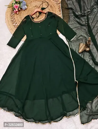 Navratri Indo-western Green Bandhani Georgette Gown-thumb5