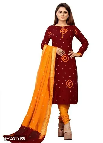 Elegant Red Rayon Batik Dress Material with Dupatta For Women-thumb0