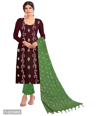 Elegant Brown Rayon Batik Dress Material with Dupatta For Women-thumb0