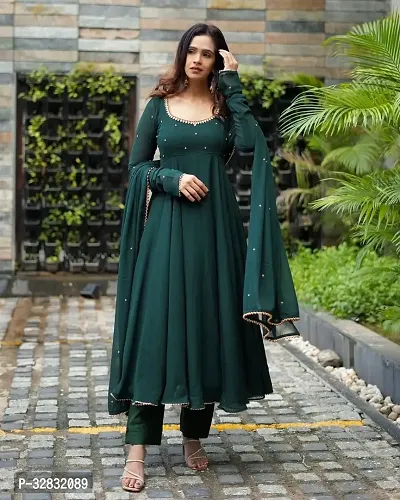 Navratri Indo-western Green Bandhani Georgette Gown-thumb0