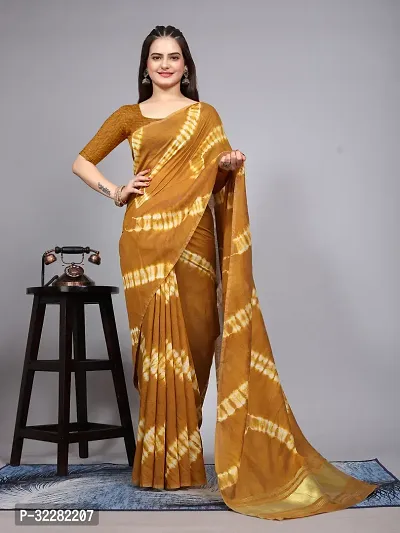 Stylish Cotton Silk Mustard Printed Saree with Blouse piece-thumb0