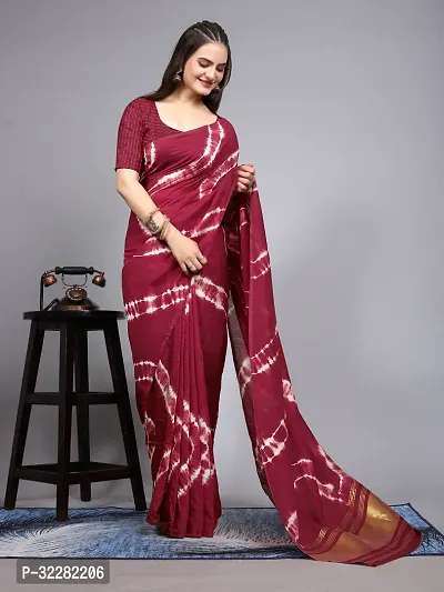 Stylish Cotton Silk Maroon Printed Saree with Blouse piece