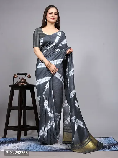 Stylish Cotton Silk Grey Printed Saree with Blouse piece-thumb0