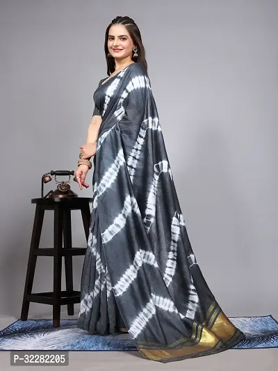 Stylish Cotton Silk Grey Printed Saree with Blouse piece-thumb3