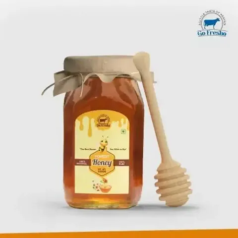 gofresho Natural Honey 500ML | 100% Pure | No sugar adulteration | Tastier and Healthier Honey | HONEY WITH WOODEN HONEY DIPPER |