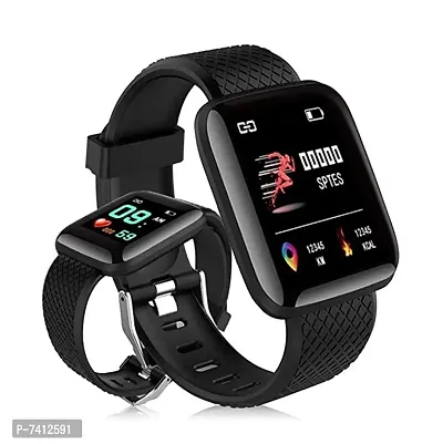 Smart Watch Id116 Plus Bluetooth Smart Fitness Band Watch With Heart Rate Activity Tracker Waterproof Body Step And Calorie Counter Blood Pressure Activity Tracker Black-thumb0