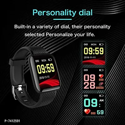 Smart Watch Id116 Plus Bluetooth Smart Fitness Band Watch With Heart Rate Activity Tracker Waterproof Body Step And Calorie Counter Blood Pressure Activity Tracker Black-thumb2