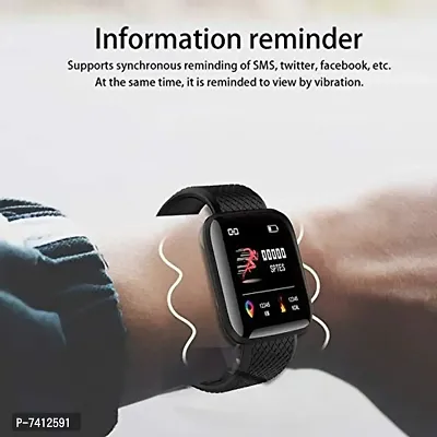 Smart Watch Id116 Plus Bluetooth Smart Fitness Band Watch With Heart Rate Activity Tracker Waterproof Body Step And Calorie Counter Blood Pressure Activity Tracker Black-thumb3