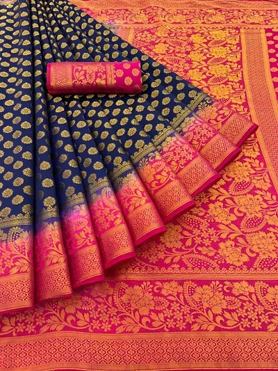 Banarasi Silk Blend Jacquard Saree with Blouse Piece