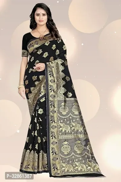 Beautiful Silk Blend Woven Design Women Saree with Blouse Piece-thumb0