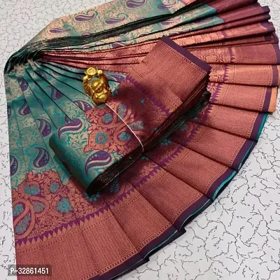 Beautiful Silk Blend Zari Woven Women Saree with Blouse Piece-thumb0