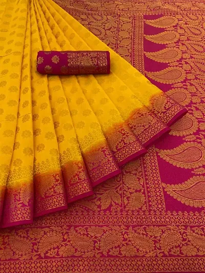 Banarasi Silk Blend Jacquard Saree with Blouse Piece