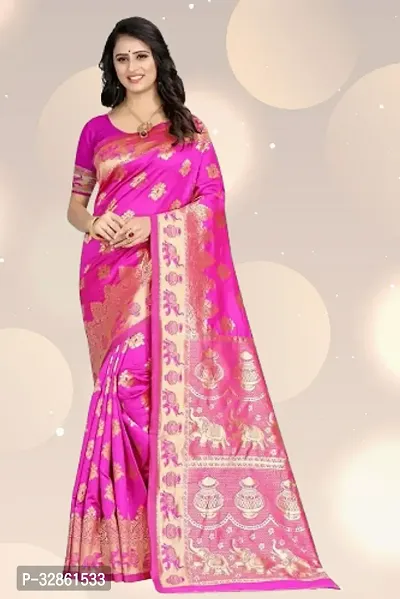 Beautiful Silk Blend Woven Design Women Saree with Blouse Piece-thumb0