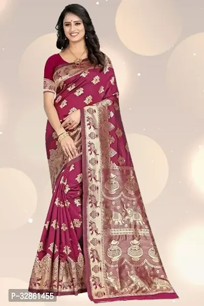 Beautiful Silk Blend Woven Design Women Saree with Blouse Piece-thumb0