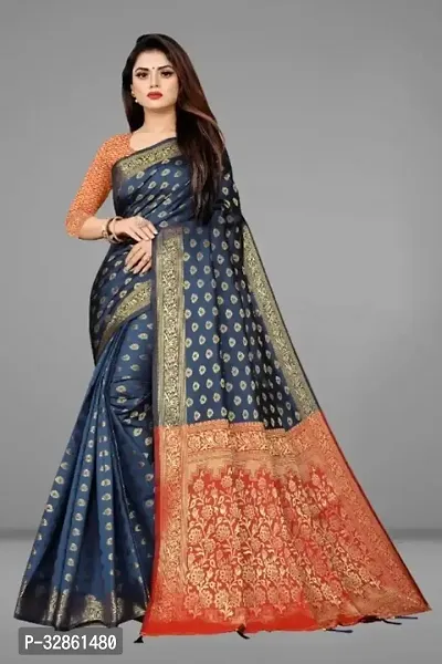 Beautiful Silk Blend Jacquard Women Saree with Blouse Piece