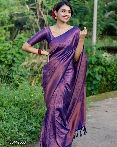 Beautiful Silk Blend Self Pattern Women Saree with Blouse piece