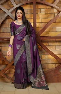 Beautiful Silk Blend Self Pattern Women Saree with Blouse piece-thumb1