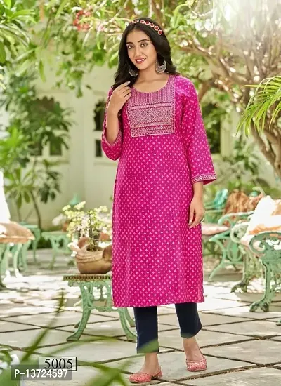 Stylish Straight Embroidered Rayon Kurta-thumb0