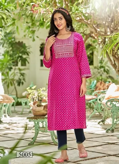 Stylish Straight Embroidered Rayon Kurta