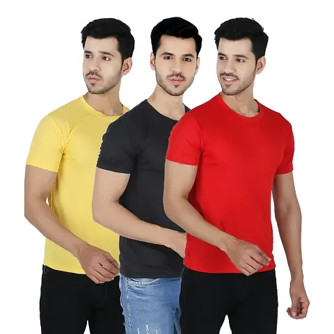 Stylish Polyester Solid Round Neck T-Shirt Pack Of 3