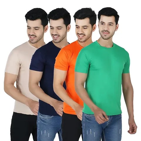 Trending Polyester Solid Round Neck T-Shirt Pack Of 4
