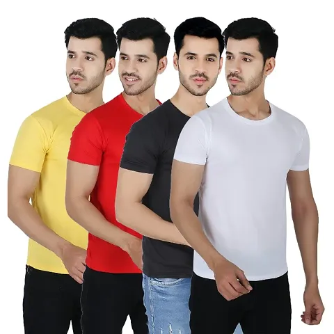 Stylish Polyester Solid Round Neck Men T-Shirt Pack Of 4
