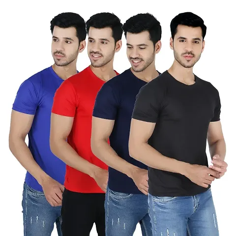 Stylish Polyester Solid Round Neck Men T-Shirt Pack Of 4