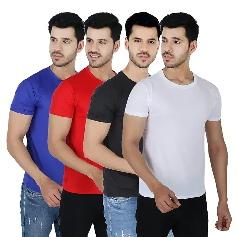 Reliable Polyester Solid Round Neck Men T-Shirt Pack Of 4