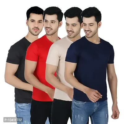 trending solid round neck tshirts PACK OF 4-thumb0