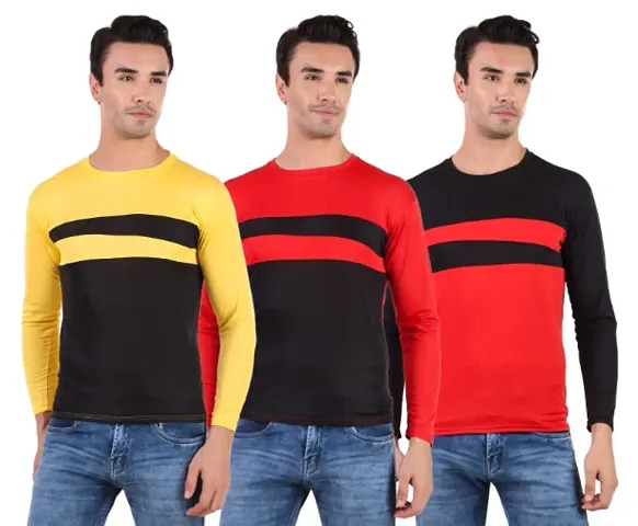 Stylish Polyester Round Neck Full Sleeves T-Shirt Pack Of 3