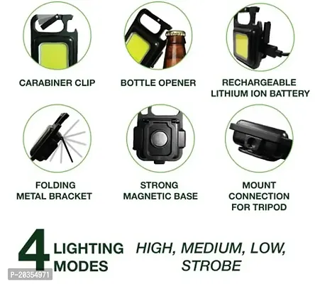 COB Small Flashlights, 800Lumens Bright Rechargeable Keychain Mini Flashlight 4 Light Modes Portable Pocket Light with Folding Bracket Bottle Opener and Magnet Base for Fishing, Walking and Camping-thumb2