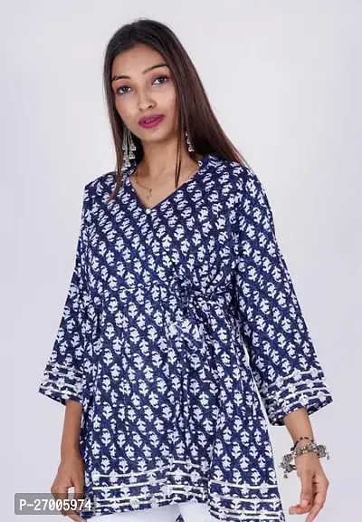 Elegant Blue Cotton Printed Angrakha Top For Women-thumb0